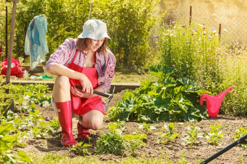 Volunteers and charity partners collecting reusable garden items